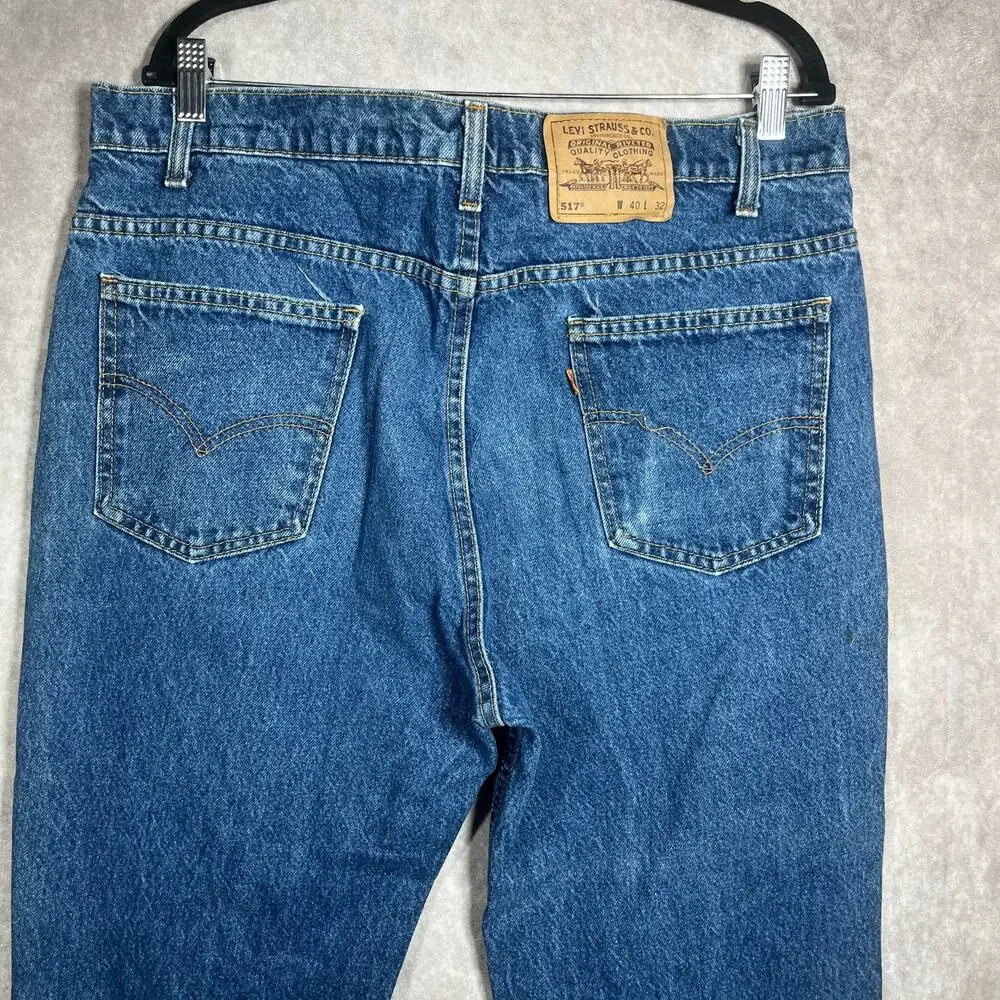 Vintage Levi's 517 Jeans Mens 40X32 Blue Dark Wash Orange Tab Denim 90s Straight